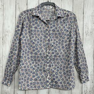 Vintage Long Sleeve Button Down Floral Cottage Retro Girly Dainty Blouse